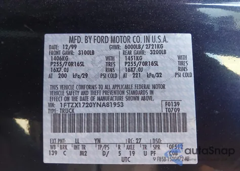 2000 Ford F-150 Work Series/Xl/Xlt from USA, damaged, VIN 1FTZX1720YNA81953